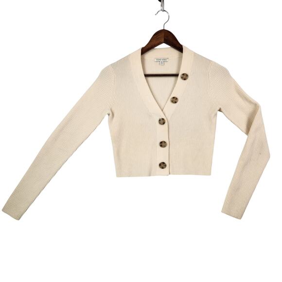 Ronny Kobo “Yula” Sweater Cream Color Tortoise Shell Buttons Cropped SZ XS GUC - Picture 1 of 10